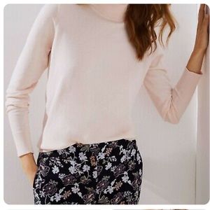 Loft Cut Out Button Back Turleneck Sweater in Light Pink NWT